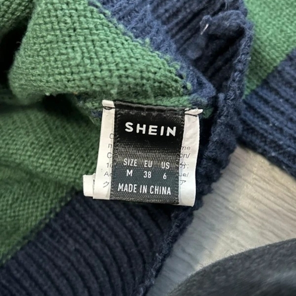 SHEIN Green and Navy Striped Knit Sweater - Picture 2 of 2